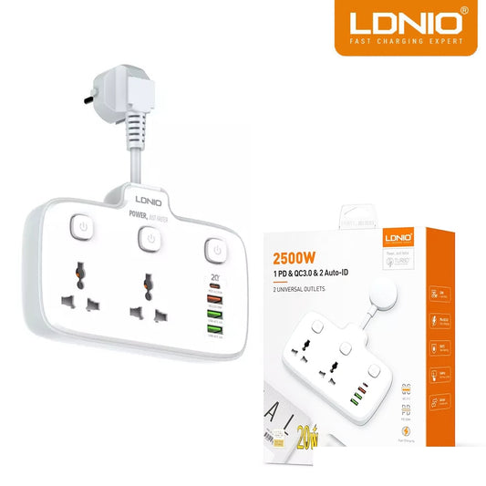 LDNIO SC2413 Multy Function UK Power Strip with 2 AC Sockets + 2 USB+ PD+QC