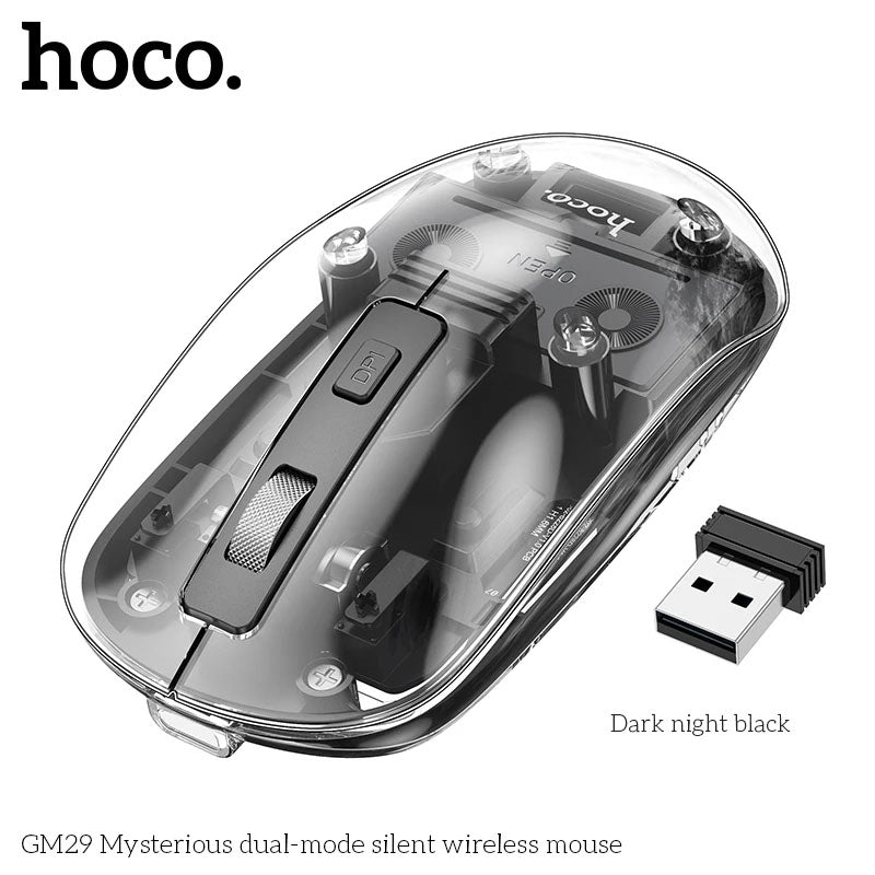HOCO GM29 Dual Mode Silent Transparent Optical RGB Rechargeable Mouse