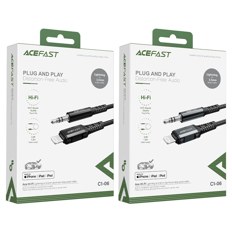 ACEFAST C1-06 (Lightning Male to 3.5mm Male) Braided Audio Cable Black (MFI)