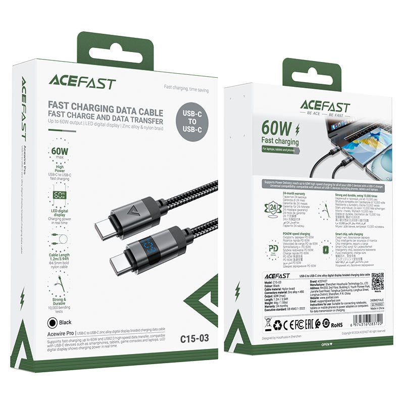 Acefast C15-03 (USB-C to USB-C) Zinc Alloy Digital Display Braded Cable