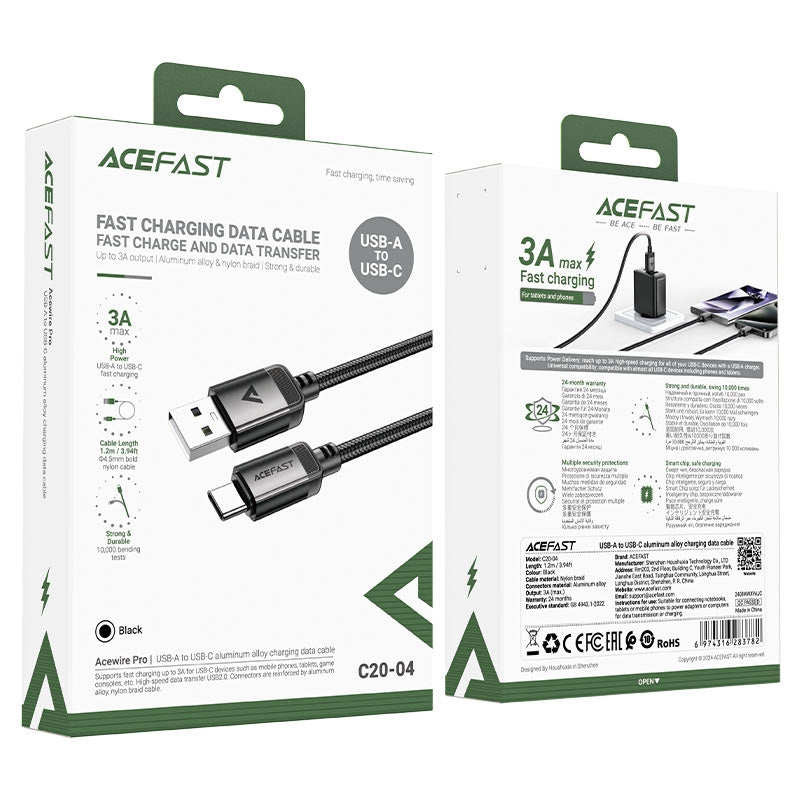 ACEFAST C20-04 (USB-A to USB-C) Aluminum Alloy Charging Data Cable 3A