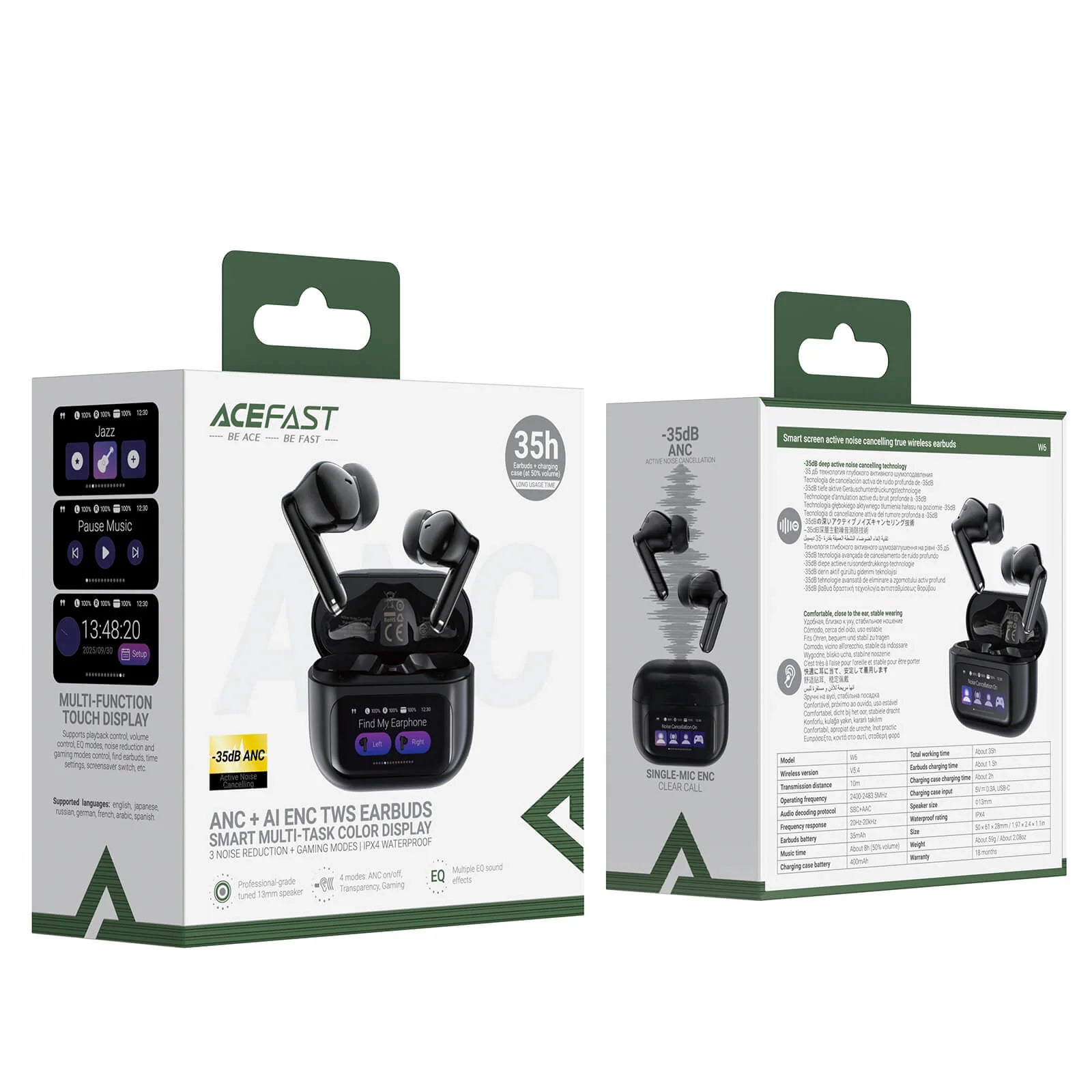 ACEFAST W6 Smart Screen Active Noise Cancelling TWS Earbuds