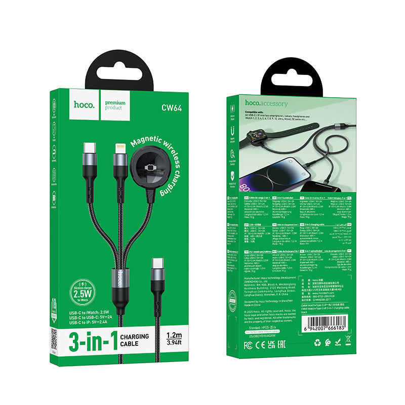 Hoco CW64 3-in-1 Type-C to (iWatch+Type-C+iP) Charging Cable