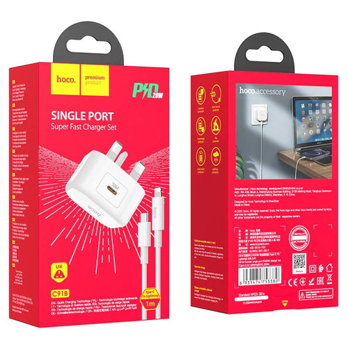 Hoco C91B Founder Single Port PD 20W (Type C to Lightning) Charger Set