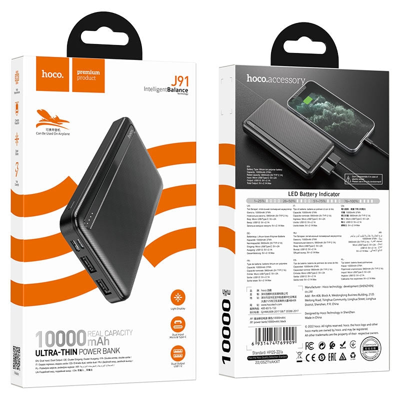 Hoco J91 Dual USB Fast Charging Power Bank 10000mAh