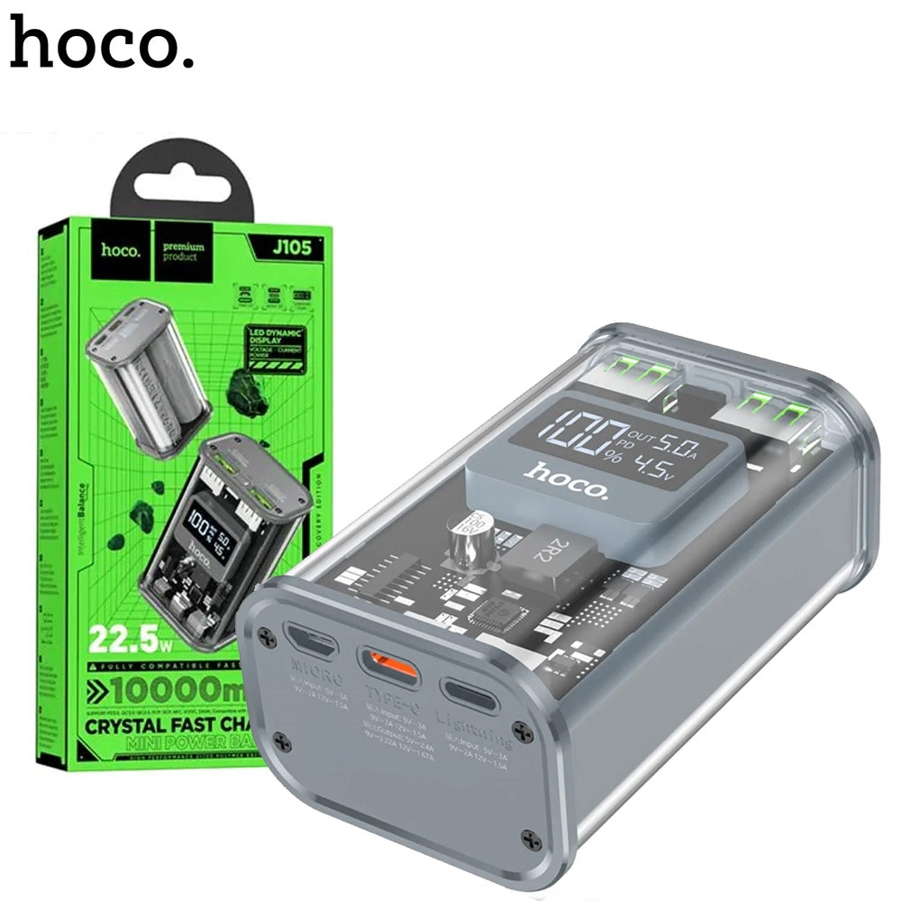 HOCO J105 Discovery Edition Transparent (Dual USB+ Type-C) PowerBank 22.5W (10000 mAh) Gray