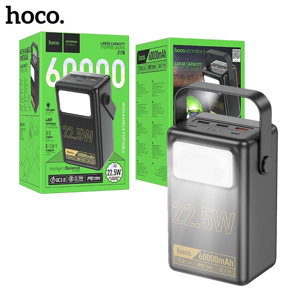 Hoco J110 Powerful 22.5W Fully Compatible Power Bank with LED Light (60000mAh) Black