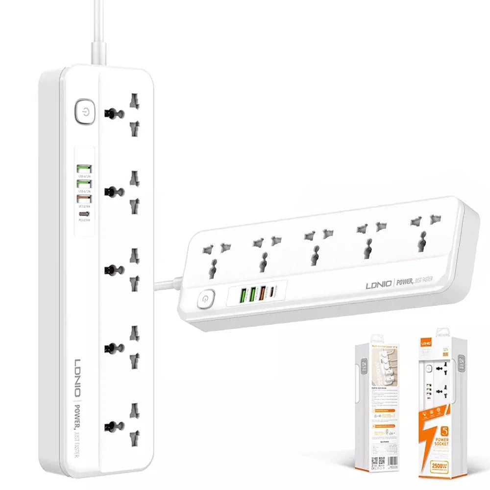 LDNIO SC5415 Multy Function UK Power Strip with 5 AC Sockets + 2 USB+ PD+QC
