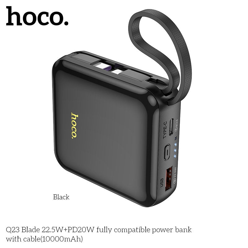 Hoco Q23 Mini (22.5W+PD20W) (Type-C & Lightning) Cable Built In Power Bank with Cable(10000mAh) Black
