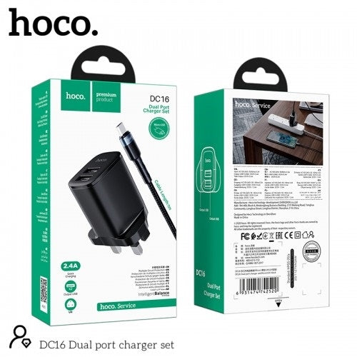 Hoco DC16 Dual Port Lightning Charger Set