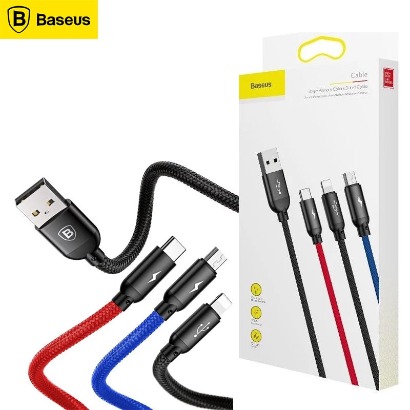 Baseus 3-in-1 USB For M+L+T 3.5A (1.2m) Cable Black