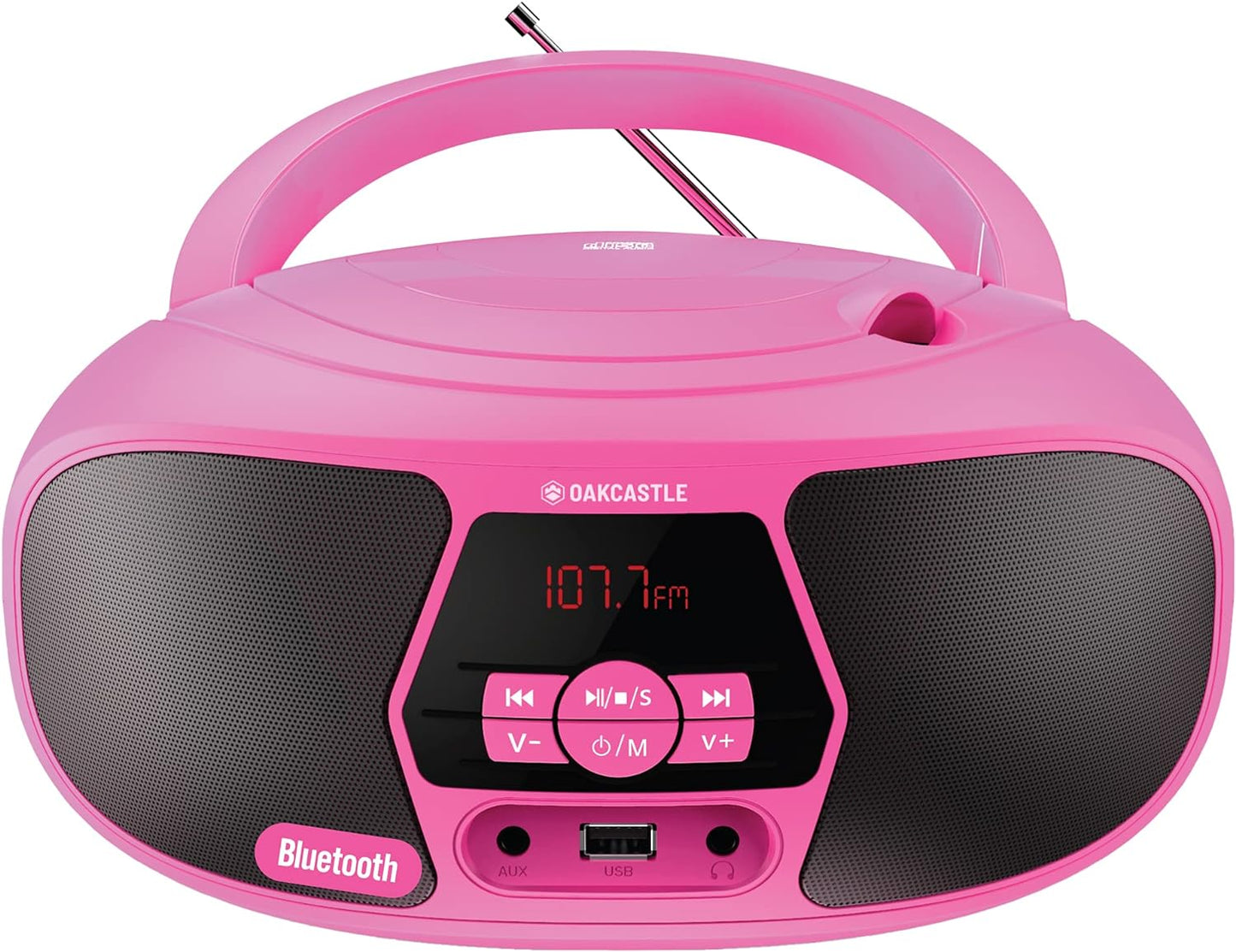 BX200 Portable CD Player Boombox | Bluetooth, FM Radio, USB & Aux Playback | 2.0 Stereo Sound | 15hr Battery Playtime | Headphone Jack, Simple Controls, LED Display, Oakcastle
