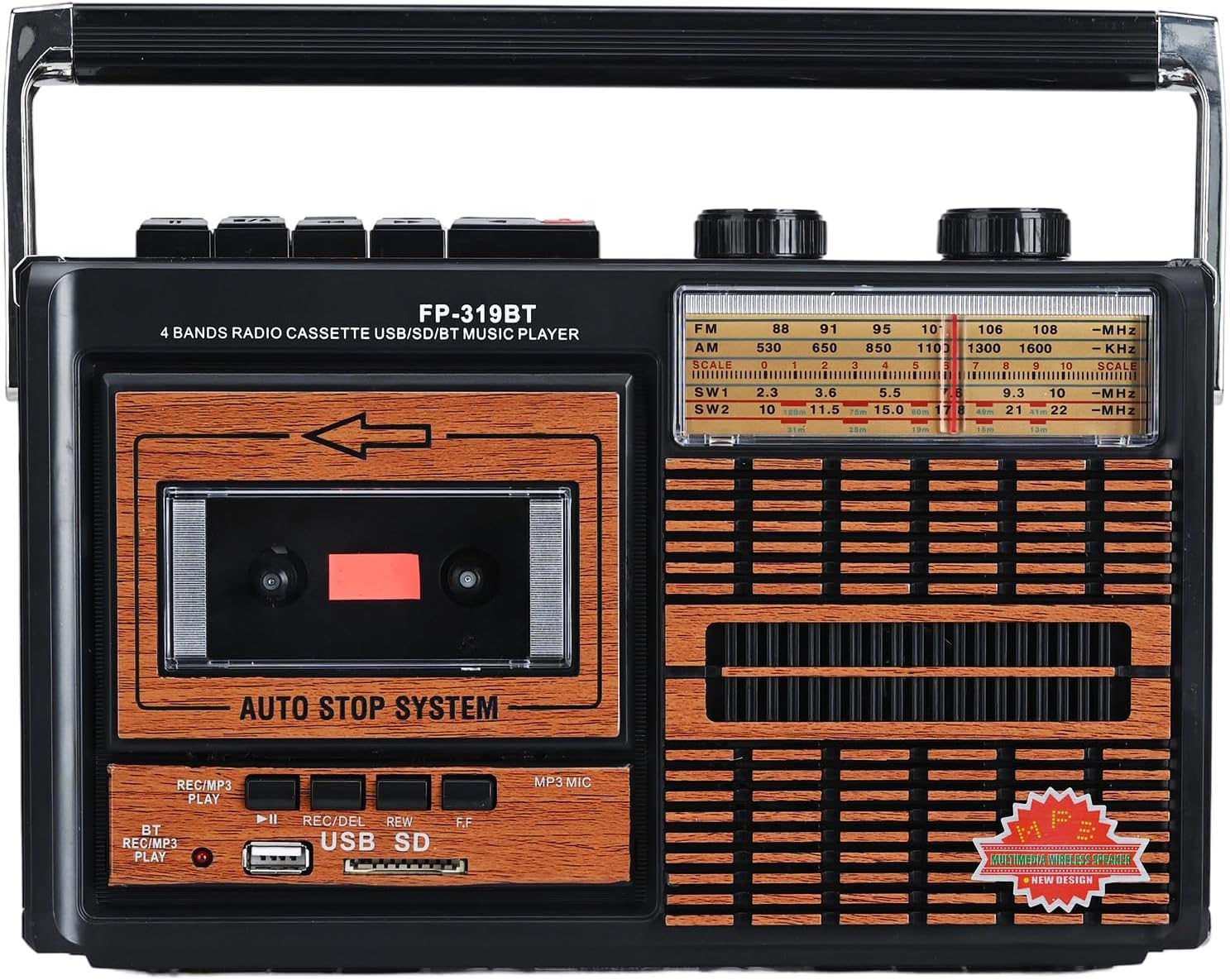KNSTAR FP-319BT Vintage Cassette+ USB+ SD+BT Music 4 Band Radio