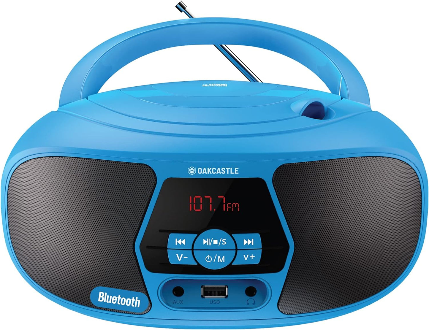 BX200 Portable CD Player Boombox | Bluetooth, FM Radio, USB & Aux Playback | 2.0 Stereo Sound | 15hr Battery Playtime | Headphone Jack, Simple Controls, LED Display, Oakcastle