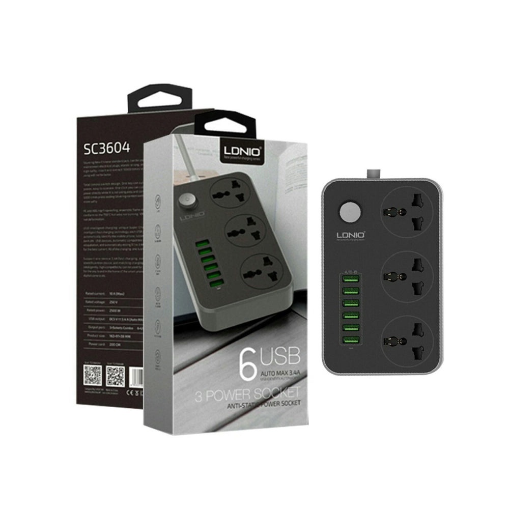 LDNIO SC3604 UK Power Strip with 3 AC Sockets + 6 USB Ports