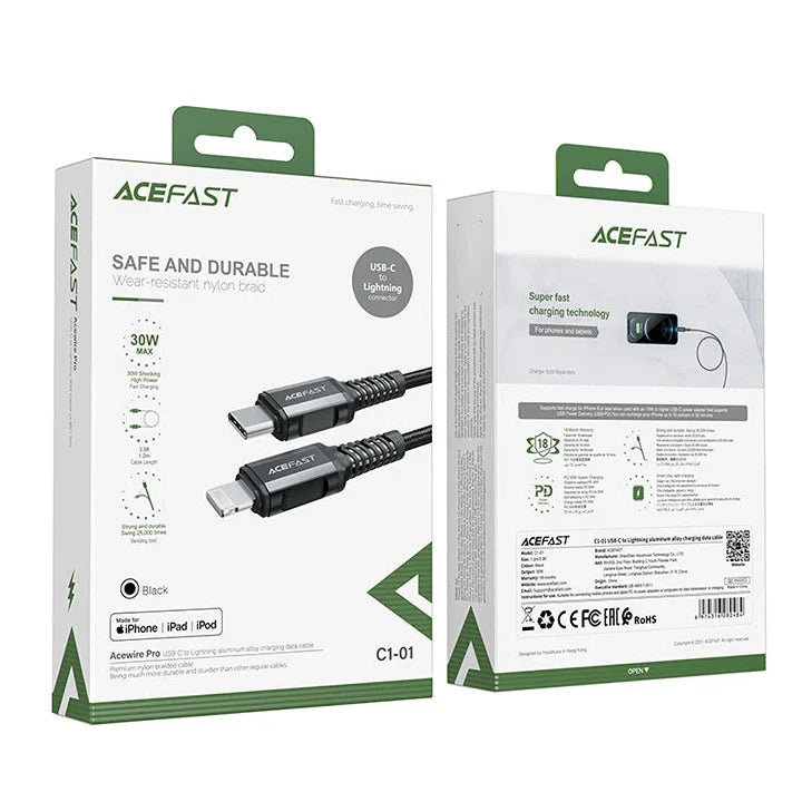 ACEFAST C1-01 (USB-C to Lightning) Aluminum Alloy Charging Data Cable 3A