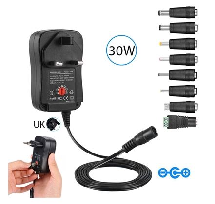 Universal 3V - 12V Adapter with 8Pcs DC Tips 30W
