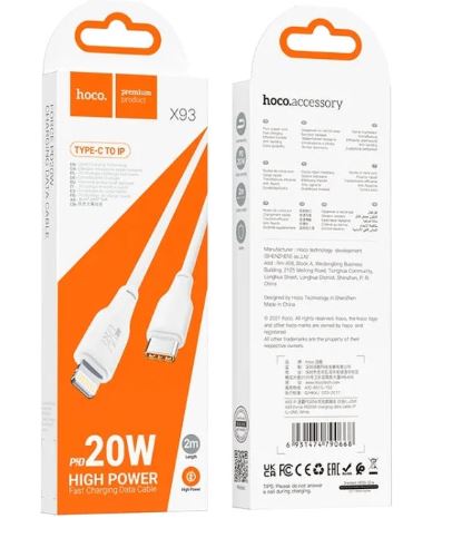 Hoco X93 PD Lighting to Type-C Charging Cable (20W) 2M