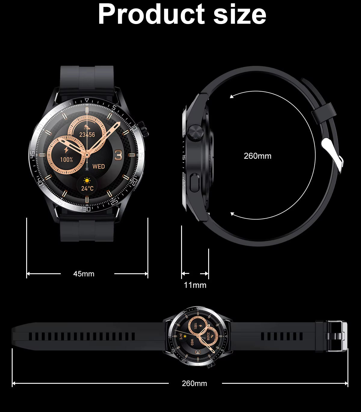 Kalobee America Smart Watch GT3- SK37 with 3 Pairs Strap