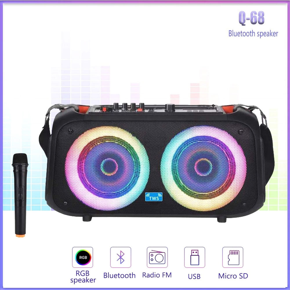 NDR-Q68 Dual 6.5 inch Horn Portable RGB LED Bass Bluetooth Speaker