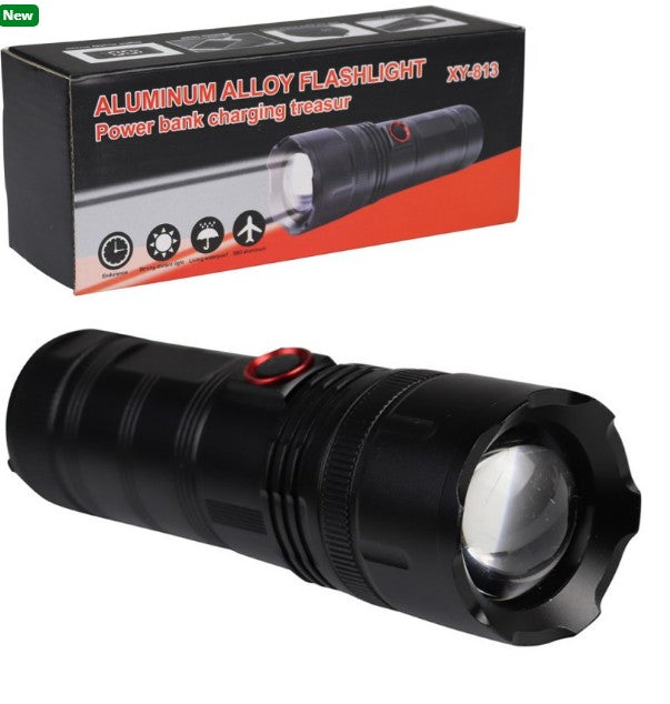 Aluminum Alloy Rechargeable Flashlight with Power Bank 5.5*7*15cm