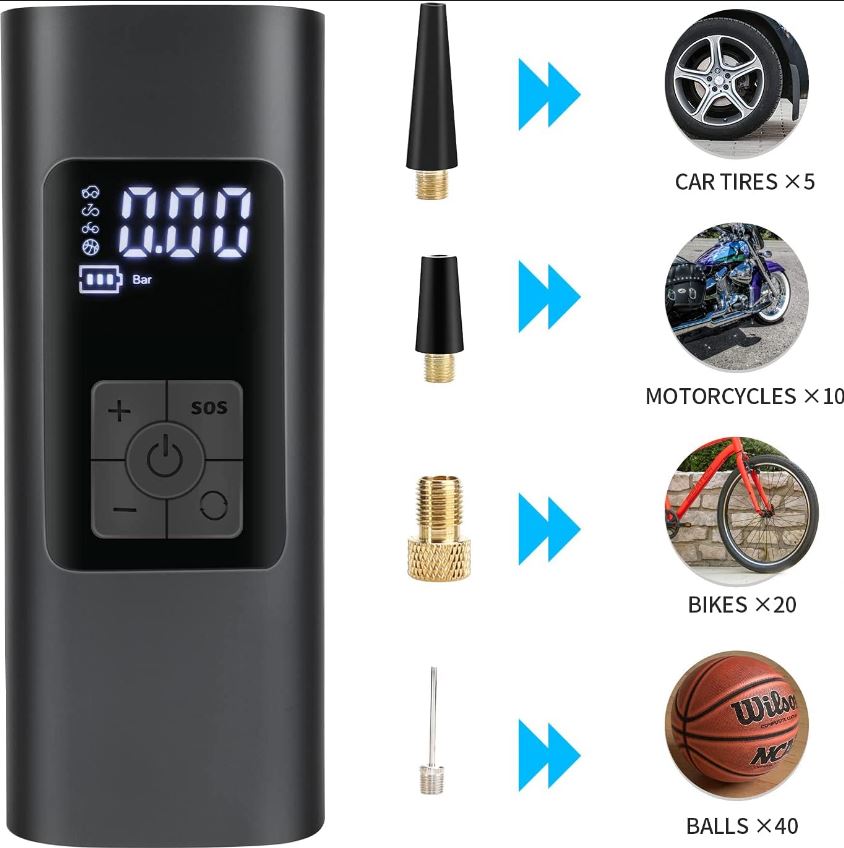 Jansite 6000mAh Rechargeable Tire Air Pump for Car, Bike, Motorcycle, Ball