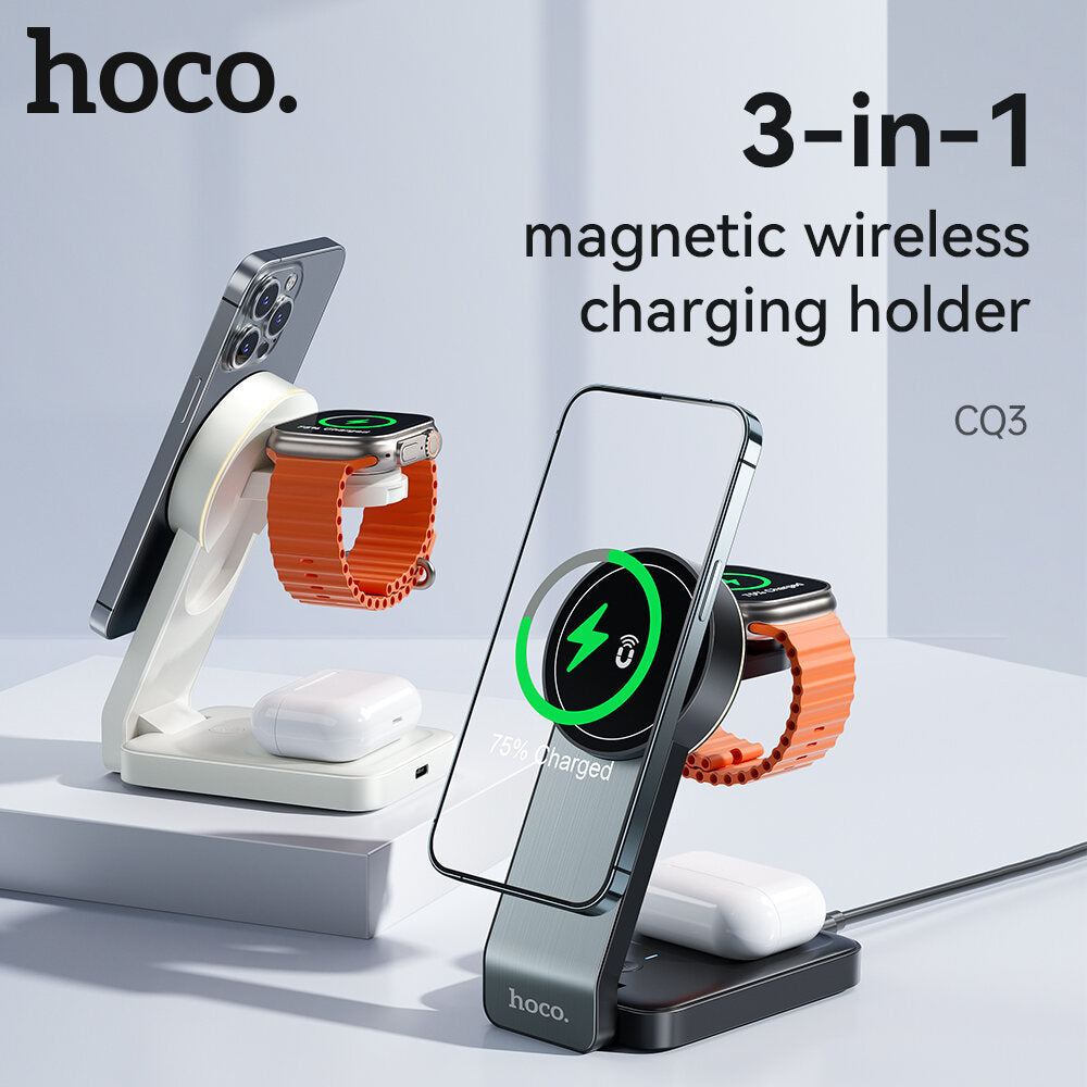 Hoco CQ3 Noble Foldable 3-in-1 Magsafe Wireless Fast Charger Dock