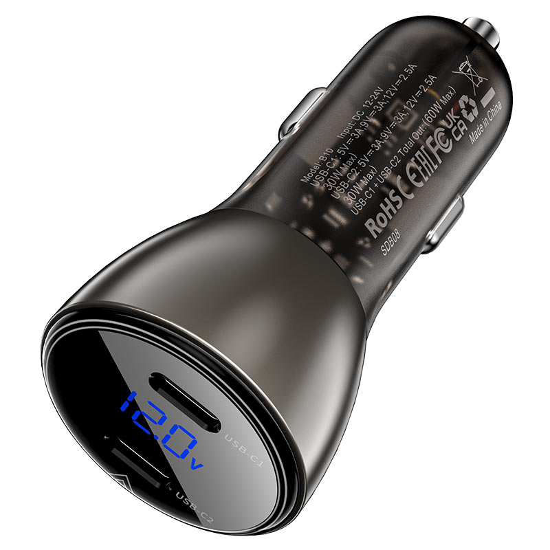 ACEFAST B10 Metal Car Charger with Digital Display 60W