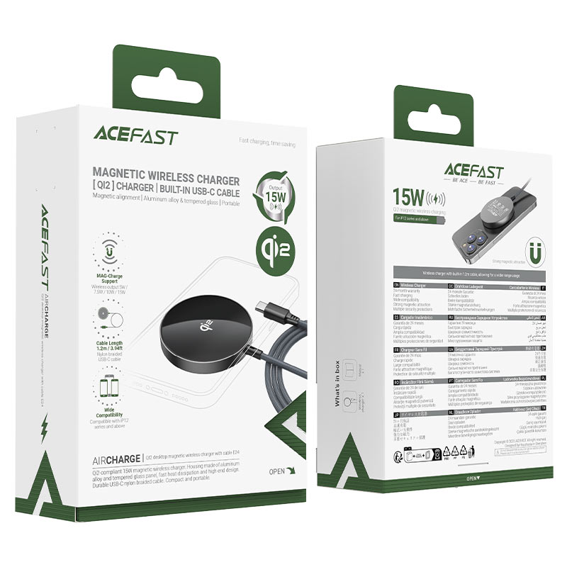 ACEFAST E24 QI2 Desktop Magnetic 15W Wireless Charger with Cable Metal Gray