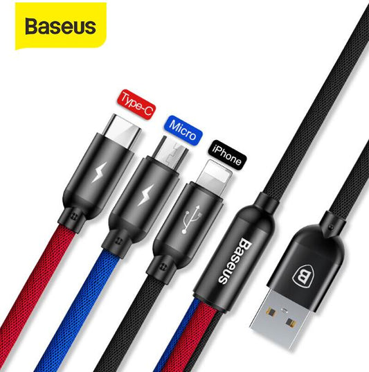 Baseus 3-in-1 USB For M+L+T 3.5A (1.2m) Cable Black