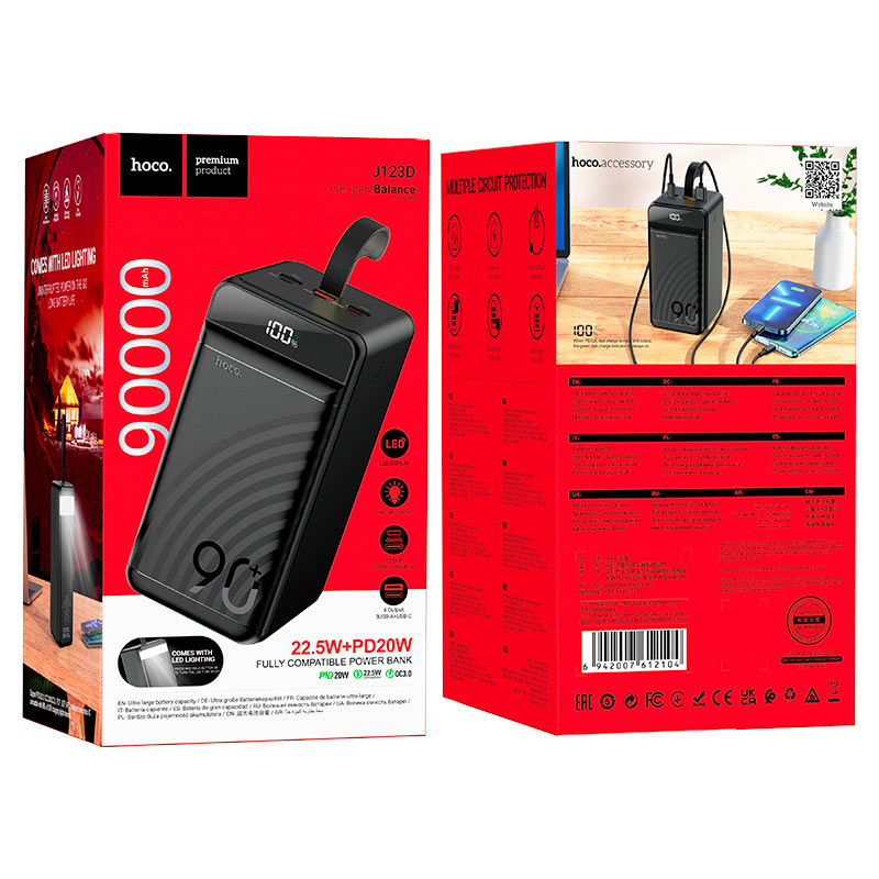 Hoco J123D Power Bank with Torch Light (22.5W+PD20W) 90000mAh