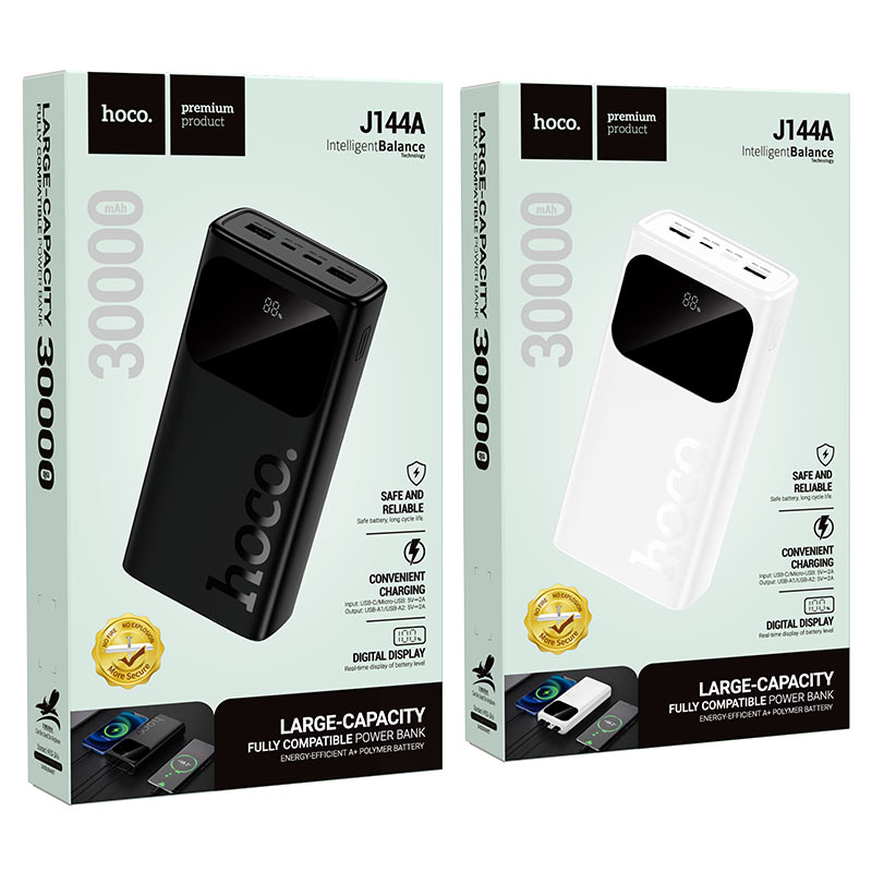 Hoco J144A Hymn Dual Output LED Digital Display Power Bank (30000mAh)