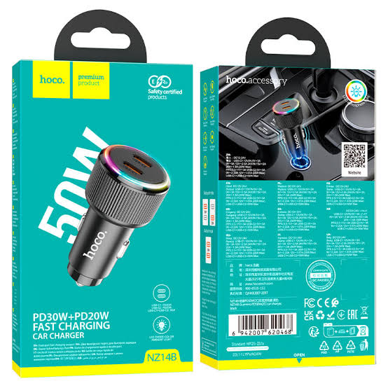 Hoco NZ14B Guerrero Dual Type-C Car Charger (50W)