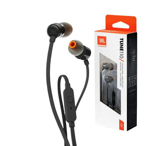 JBL T110 Wired In-Ear Headphones with JBL Pure Bass Sound, in Black
