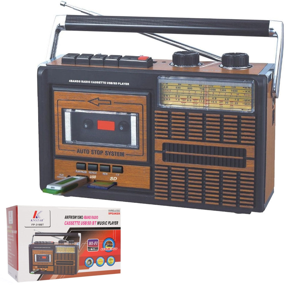 Lychee Portable Retro Cassette Tape Player and Recorder with AM/FM/SW1-2 Four Bands Radio,Built-In Speaker,3.5mm Headphone Jack,Support SD/USB Input