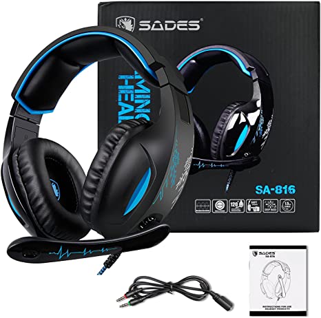 SADES SA816 Gaming Headset For Xbox One PS4 PC Laptop Mac (3.5mm) Blue