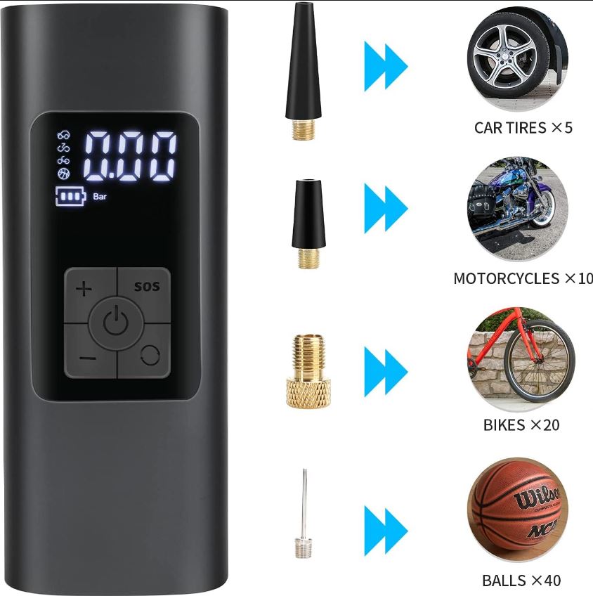 Scooter 6000mAh Rechargeable Tire Air Pump for Car, Bike, Motorcycle, Ball.