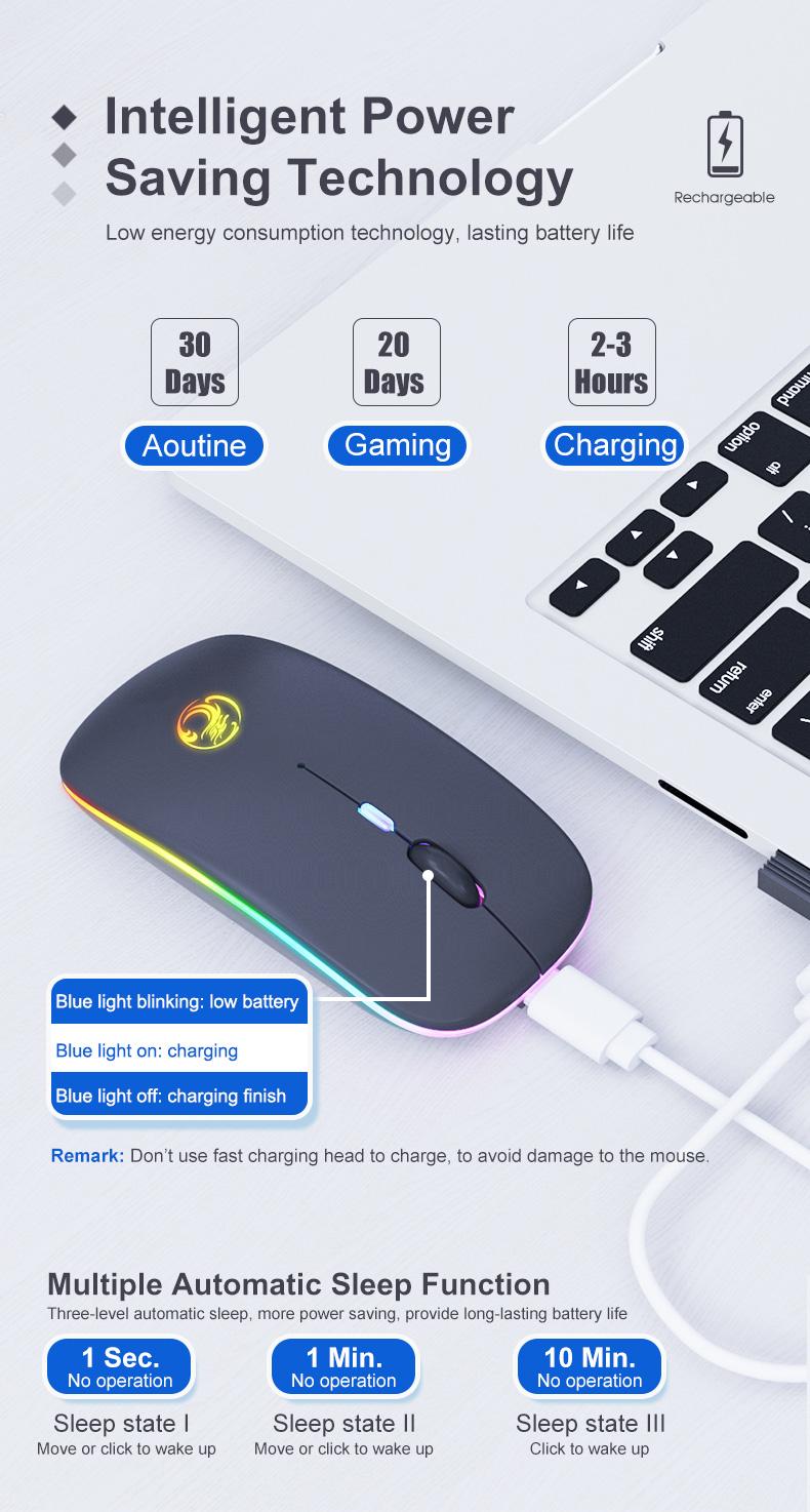 IMICE E-1300 2 Mode Rechargeable Wireless Bluetooth Ultra Slim BackLit Mouse